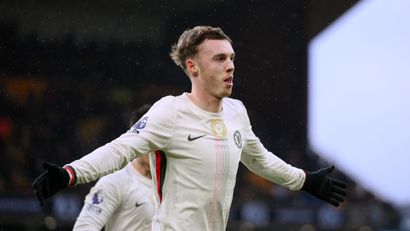 Cole Palmer celebrating one of his goals (©Ben Roberts Photo/Getty Images)