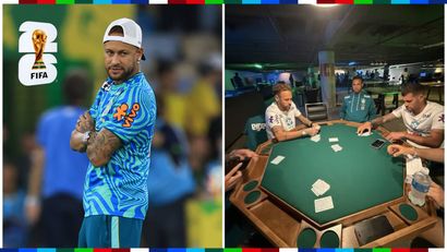Neymar on the pitch and Neymar at the poker table (©Getty Images/x.com/TouchlineX)