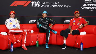 Charles Leclerc, George Russell and Lewis Hamilton (©Getty Images)