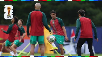 Morocco captain Achraf Hakimi in a training session with his teammates (©Mattia Ozbot/Getty Images)