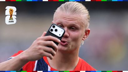 Erling Haaland on a video call after a WC match (©Justin Setterfield/Getty Images)