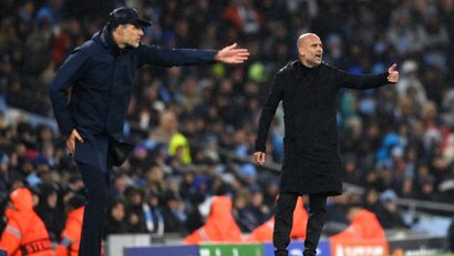 Tuchel and Guardiola giving instructions to their players (©Shaun Botterill/Getty Images)