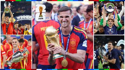 Fabian Ruiz with some of his most recent club and international trophies (©Getty images)