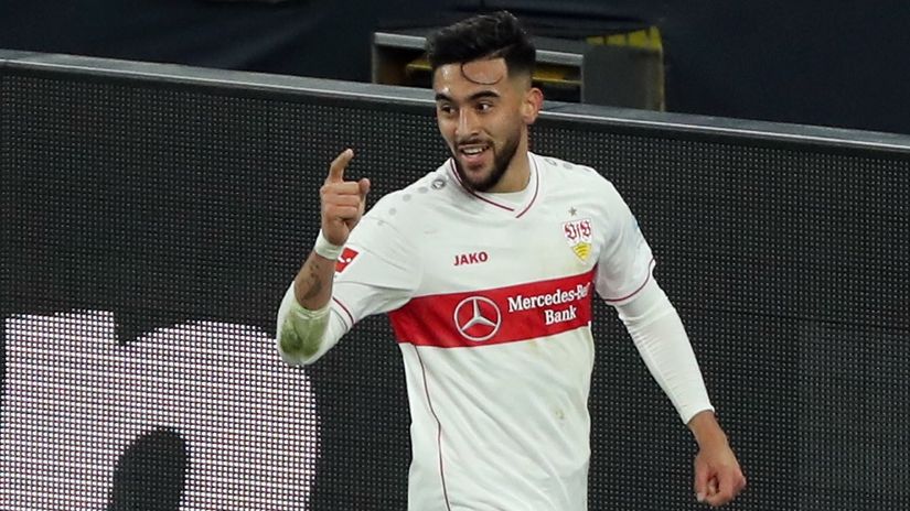 Nicolas Gonzalez celebrating a Stuttgart goal (©Reuters)
