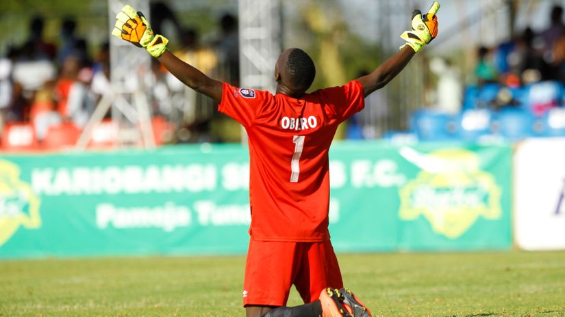 Obiero shows his gratitude after keeping a second clean sheet against KCB © Mozzart Sport