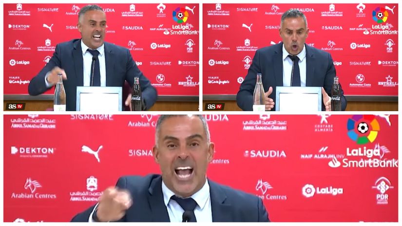 Almería coach José Gómes in the postmatch press conference (©YouTube screenshot)