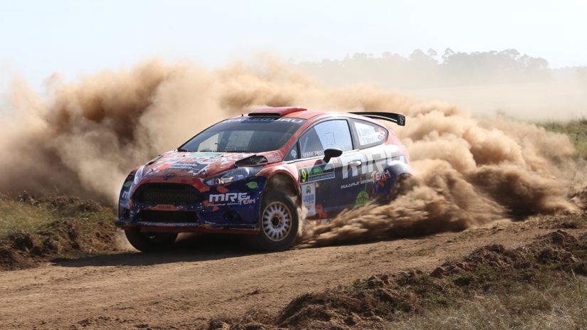  Manvir Baryan navigated by Drew Sturock driving Ford Fiesta goes through competitive stage at Chemweno farm in Moi Ben, Uasin Gishu during the KCB Eldoret Rally on October 08, 2016