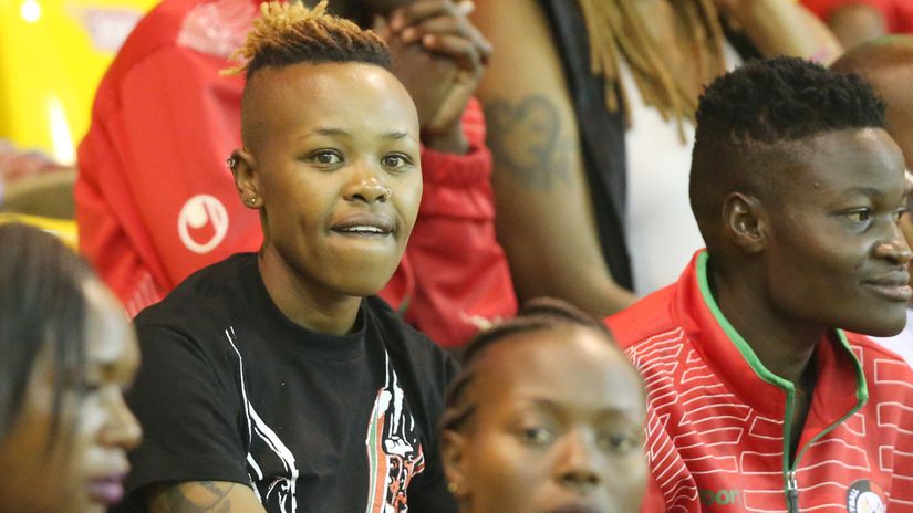 Kenya's international volleyball star, Jane Wacu follow action against Egypt during their Women's Under 23 African Nations volleyball champions at Safaricom Gymnasium stadium Kasarani on October 24, 2016