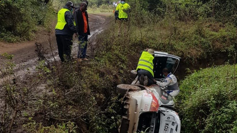 Hussein Malik's car in a ditch ©Courtesy 