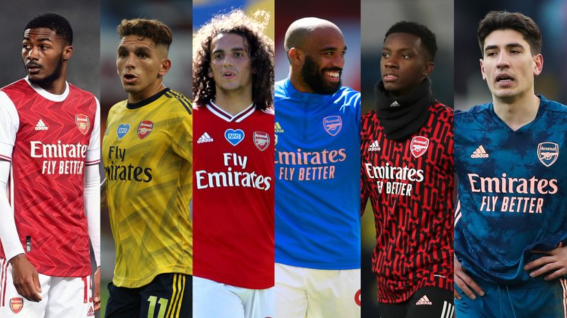 Maitland-Niles, Torreira, Guendouzi, Lacazette, Nketiah, Bellerin (©Pool, Michael Regan, Matthew Ashton-AMA, James Williamson-AMA)