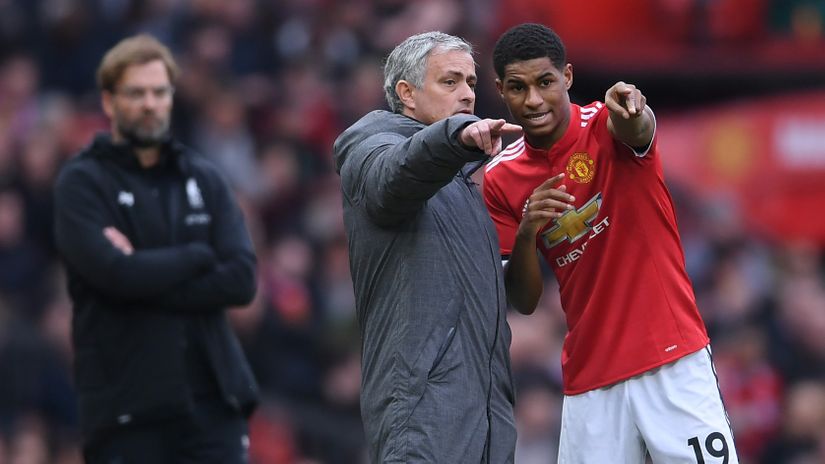 Mourinho and Rashford, with Klopp in the back (©Laurence Griffiths/Getty Images)
