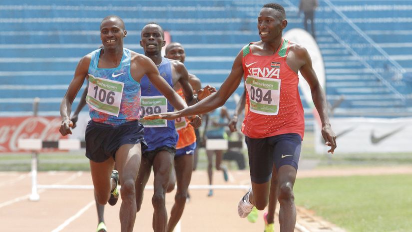Conseslus Kipruto wins the 3000m SC semi-final one ahead of Benjamin Kigen during the Trials for IAAF athletics championships in 2017