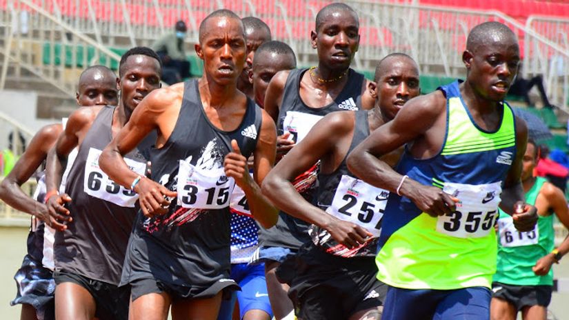 Collins Koros (315) trails Edward Cheserek (355) in the 10,000m race at AK's Olympics pre-trials © Courtesy