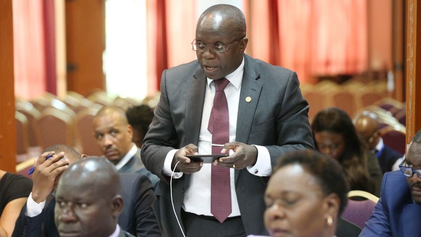  Kenya table Tennis Federation chairman Andrew Mudibo makes his contribution during the national Olympic Committee-Kenya (NOCK) election held at Panari hotel in Nairobi Kenya on September 28, 2017
