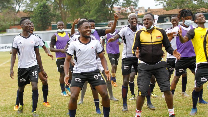 Equity FC players celebrate after knocking out Bandari. Courtesy