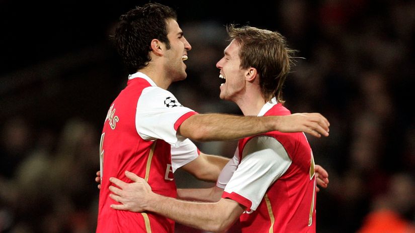 Happy days: Fabregas and Hleb