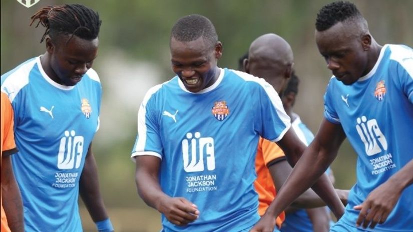 Nicholas Kipkirui (middle) celebrates after scoring © Nairobi City Stars