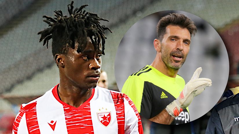 Richard Odada and Gianluigi Buffon (©Nikola Mitic/FK Crvena zvezda/AFP)