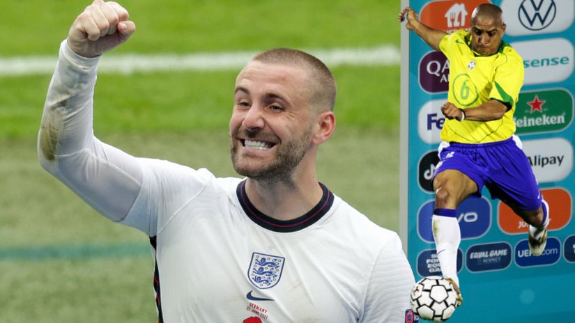 Luke Shaw and Roberto Carlos (©Robin Jones/Getty Images - Mozzart Sport Kenya)