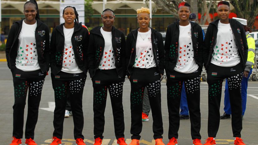 undefinMembers of the Malkia Strikers pose for a photo during their departure for Tokyo 2020 Olympic games at Jomo Kenyatta International Airport in Nairobi on July 08, 2021ed