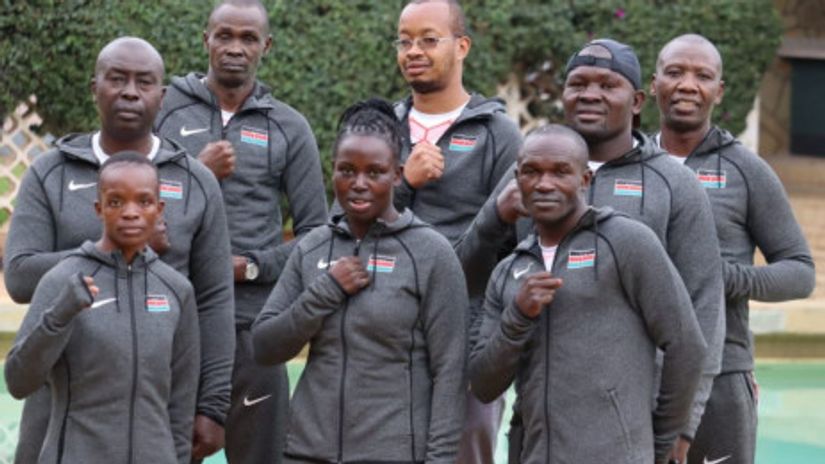 Team Kenya's boxing squad pose for a photo with the technical team ahead of their departure to Tokyo © Courtesy 