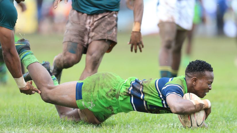 KCB's Samuel Asati scores a try in a past match © Mozzart Sport