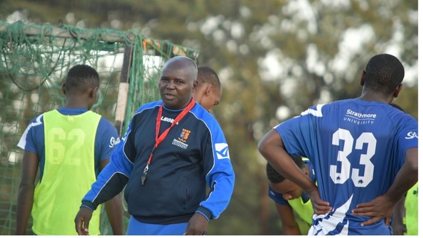 Peter Mwathi leads Strathmore University during a training session 