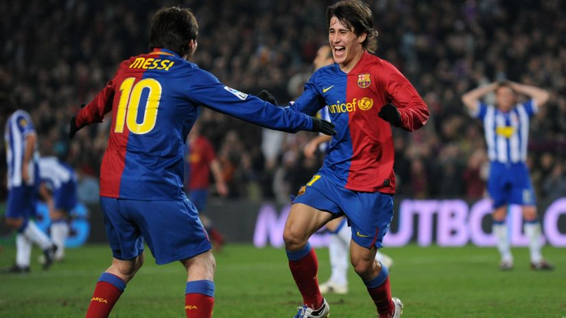 Krkic celebrates with Messi in 2009 (© Jasper Juinen/Getty Images)