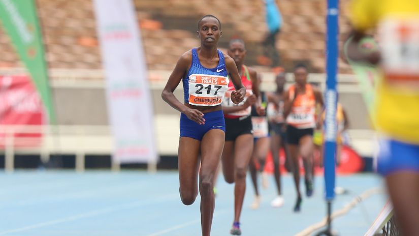Winnie Jemutai finishes second in 1500m women final during the Athletics Kenya Trials World U20 Championship in July