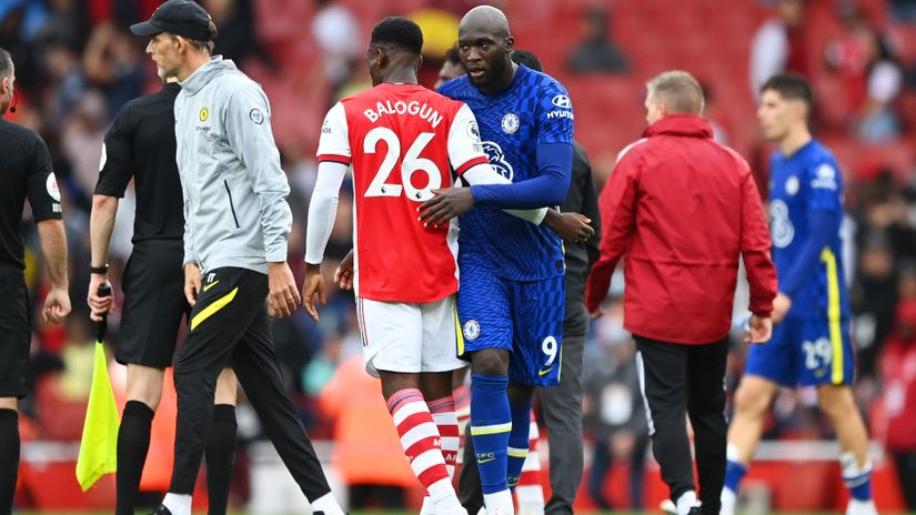 Tuchel, Lukaku and Balogun after the final whistle (©Shaun Botterill/Getty Images))