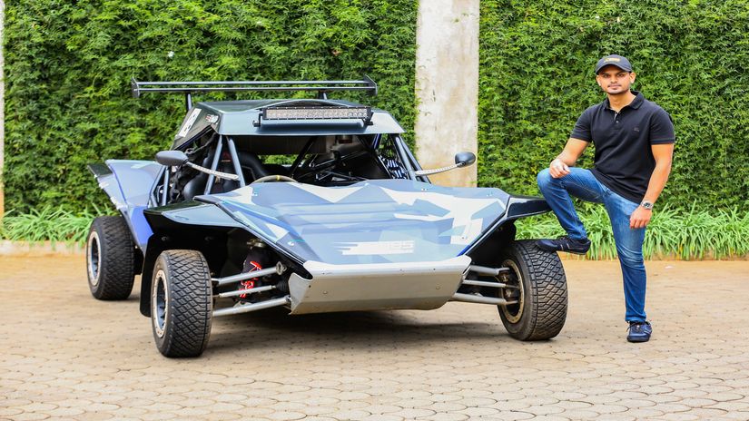 Rahul Patel poses with his buggy