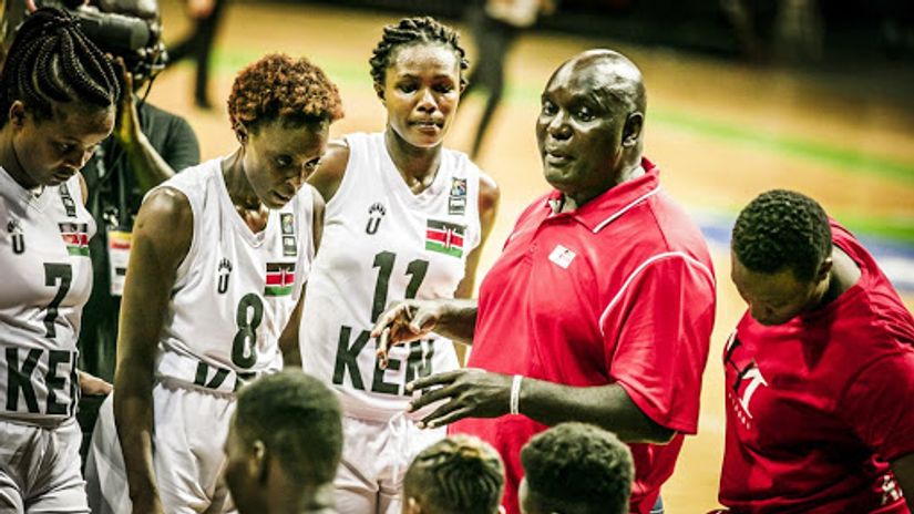 Ronnie Owino instructs his charges, Kenya Lionesses, in a past international competition.