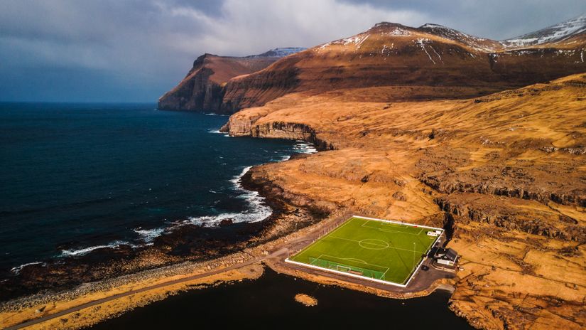 Football pitch in a Faroese village of Eidi. No, the national team doesn't play here! (©Shutterstock)