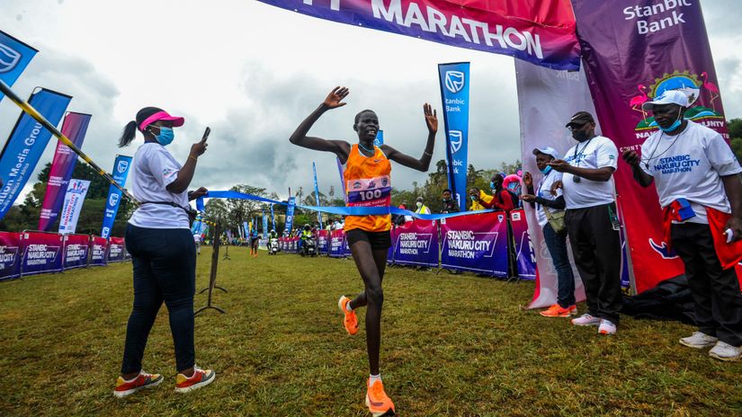 Catherine Reline crossing the finish line © Courtesy 