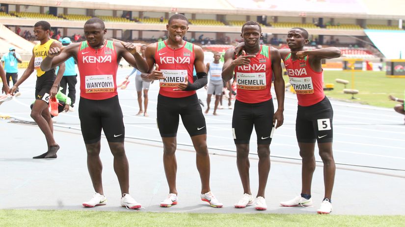 Kenya's 4x400m team at the World Under-20 Athletics Championship in Nairobi pose for a photo 