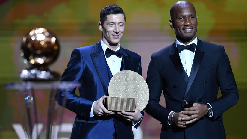 Lewa with Didier Drogba at the ceremony (©Aurelien Meunier/Getty Images)