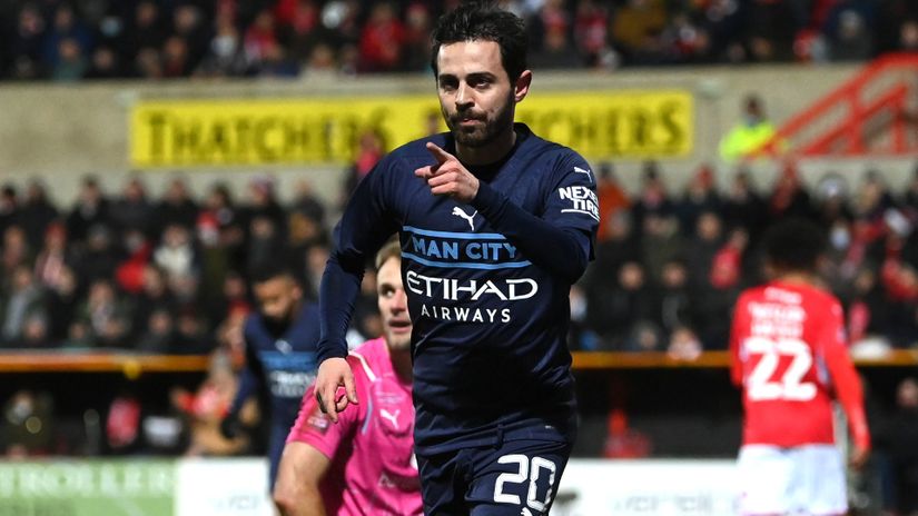 Bernardo Silva celebrates after scoring the opener (© Michael Regan/Getty Images)