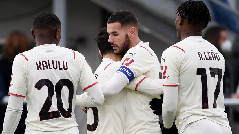 Theo Hernandez celebrates his first goal of the day (AFP)