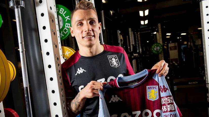 Lucas Digne with his new shirt (AVFC)