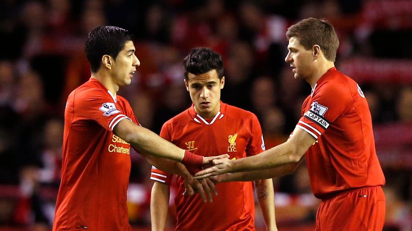Suarez, Coutinho and Gerrard (©Gallo Images)
