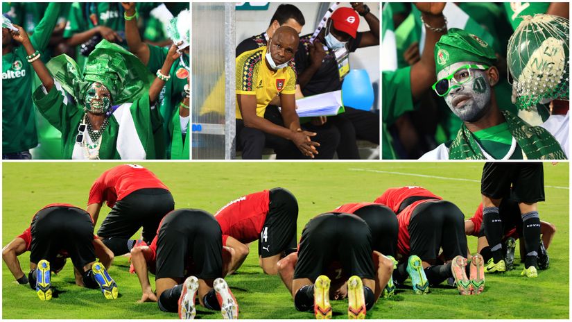 Egyptian players pray before the game, while Nigerian fans enjoyed another success (©AFP)