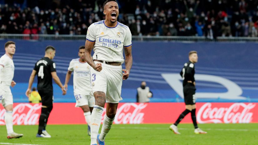 Eder Militao celebrates after scoring an equaliser (© David S. Bustamante/Soccrates/Getty Images)