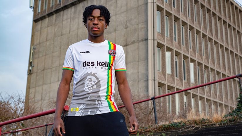 Bohemian FC away kit with Bob Marley on it (©BFC)
