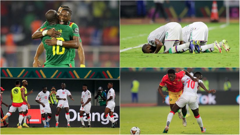 Cameroon (upper left) power through by defeating Comoros (upper right) while the Gambians (lower left) celebrated over Guinea (lower right) (©Gallo Images)
