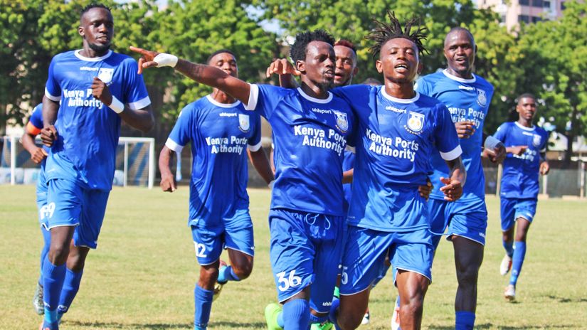 Kevin Kimani leads celebrations with teammates after scoring © Bandari