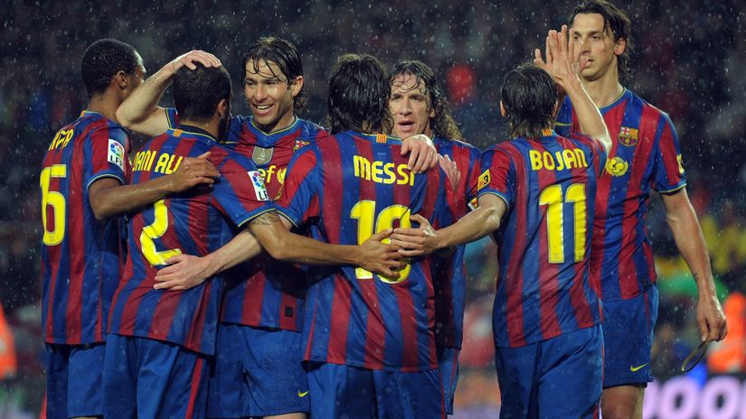 Bojan and Zlatan celebrate with their teammates back in 2010 (©Denis Doyle/Getty Images)