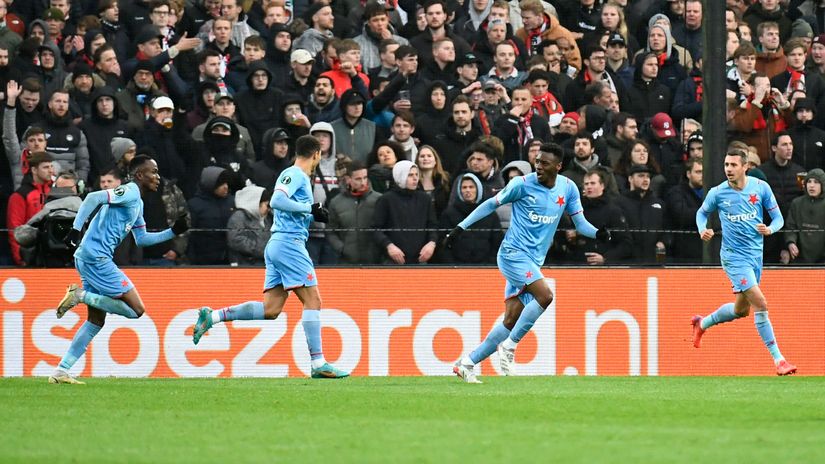Slavia footballers celebrating (©Gallo Images)