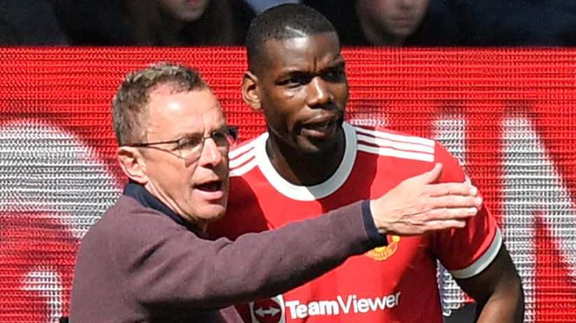 Ralf Rangnick with Paul Ogba could both leave their Manchester United roles at the end of the season (©AFP)