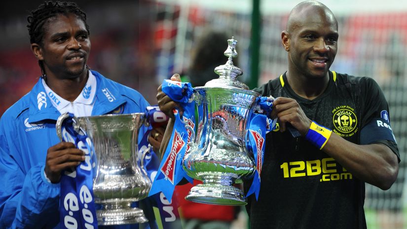 2008 and 2013: Nwankwo Kanu and Emmerson Boyce with the FA Cup (©AFP)