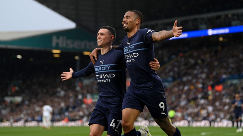 Foden and Gabriel Jesus celebrate City's third goal of the match (©Getty images)